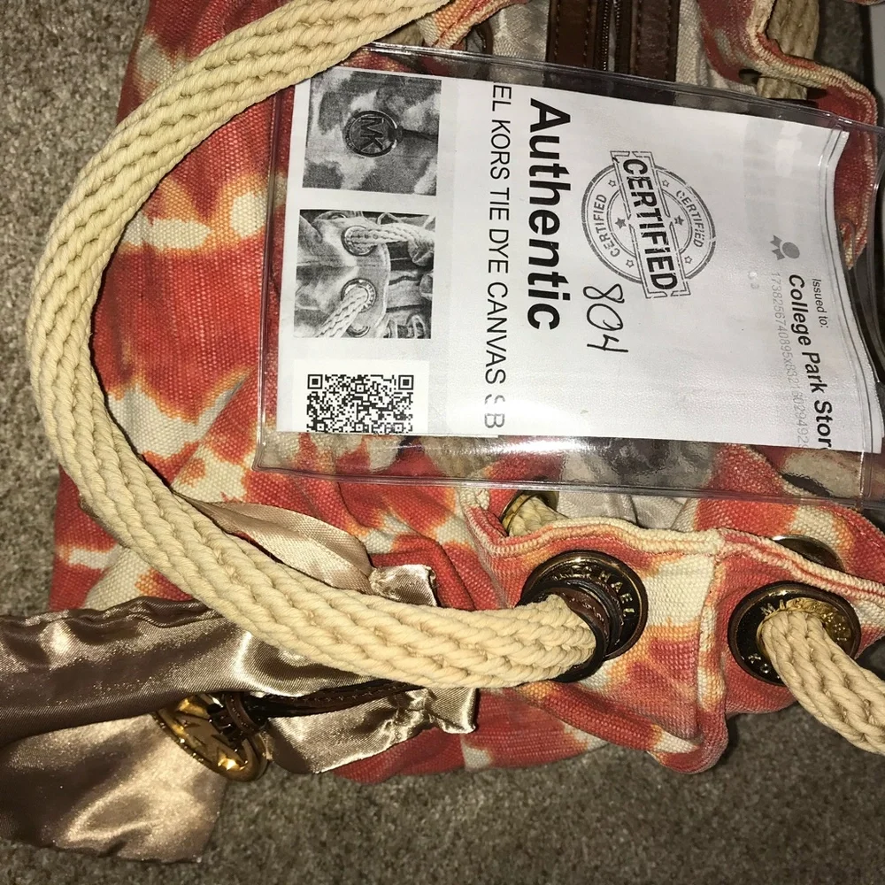 Michael Kors Canvas Tie Dye Red and Cream Tote EUC